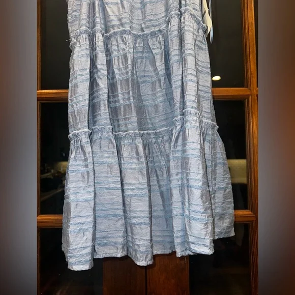 NWT Altar’d State Size Medium Blue Textured Striped Tie Straps Dress - Picture 6 of 14